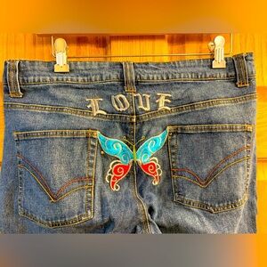 Destiny Jeans “Love” Embroidered Mid-Rise Flare Women’s Size 15/16 15 16 Denim